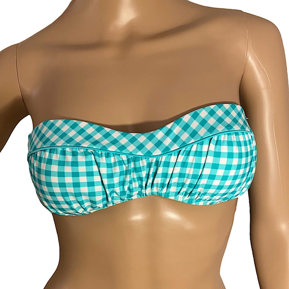 🆕 LAUREN JAMES  | MINT GREEN CHECKERED BANDEAU BIKINI TOP SZ S